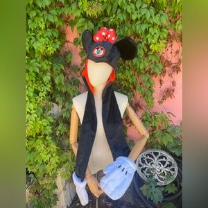 Vintage Mousketeers Hat Attached Scarf and Gloves Disney Parks